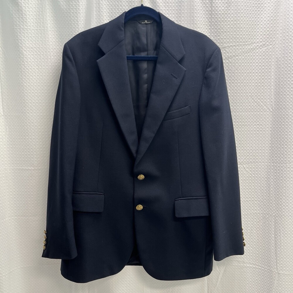 Vtg Ralph Lauren Chaps Blue Wool Blazer‎ Gold Buttons 44R Preppy Old Money